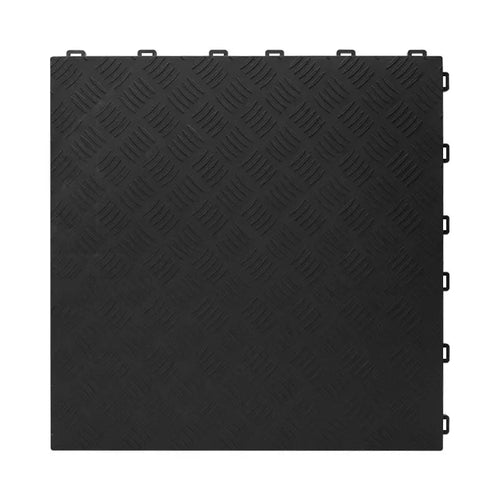Black interlocking diamond plate floor grate for car washes, garages, and wet areas