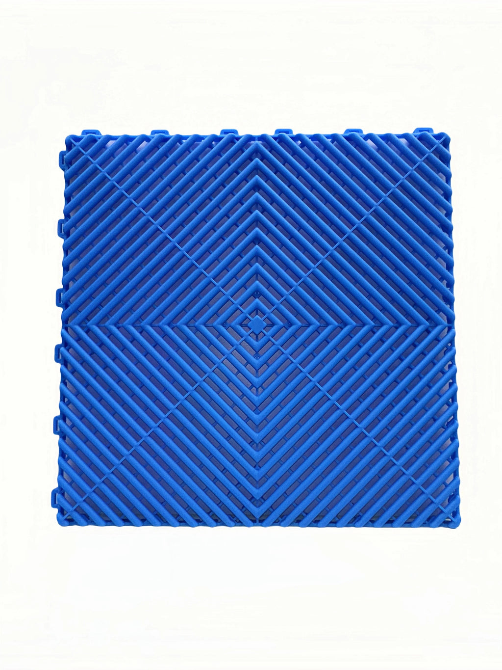 Blue interlocking plastic floor grate for car washes, garages, pools, and playgrounds