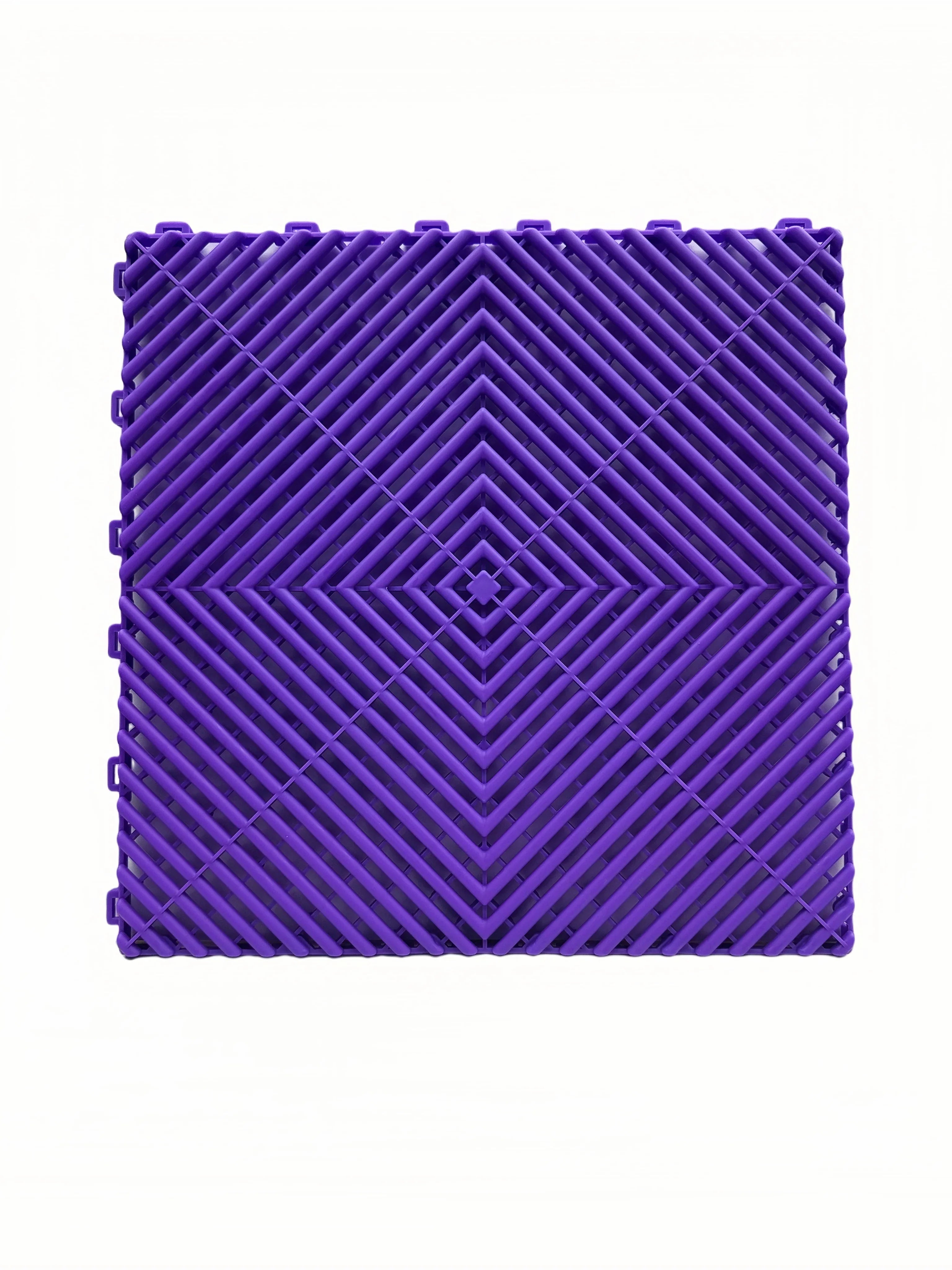 Purple interlocking floor grate for car washes, garages, pools, or playgrounds