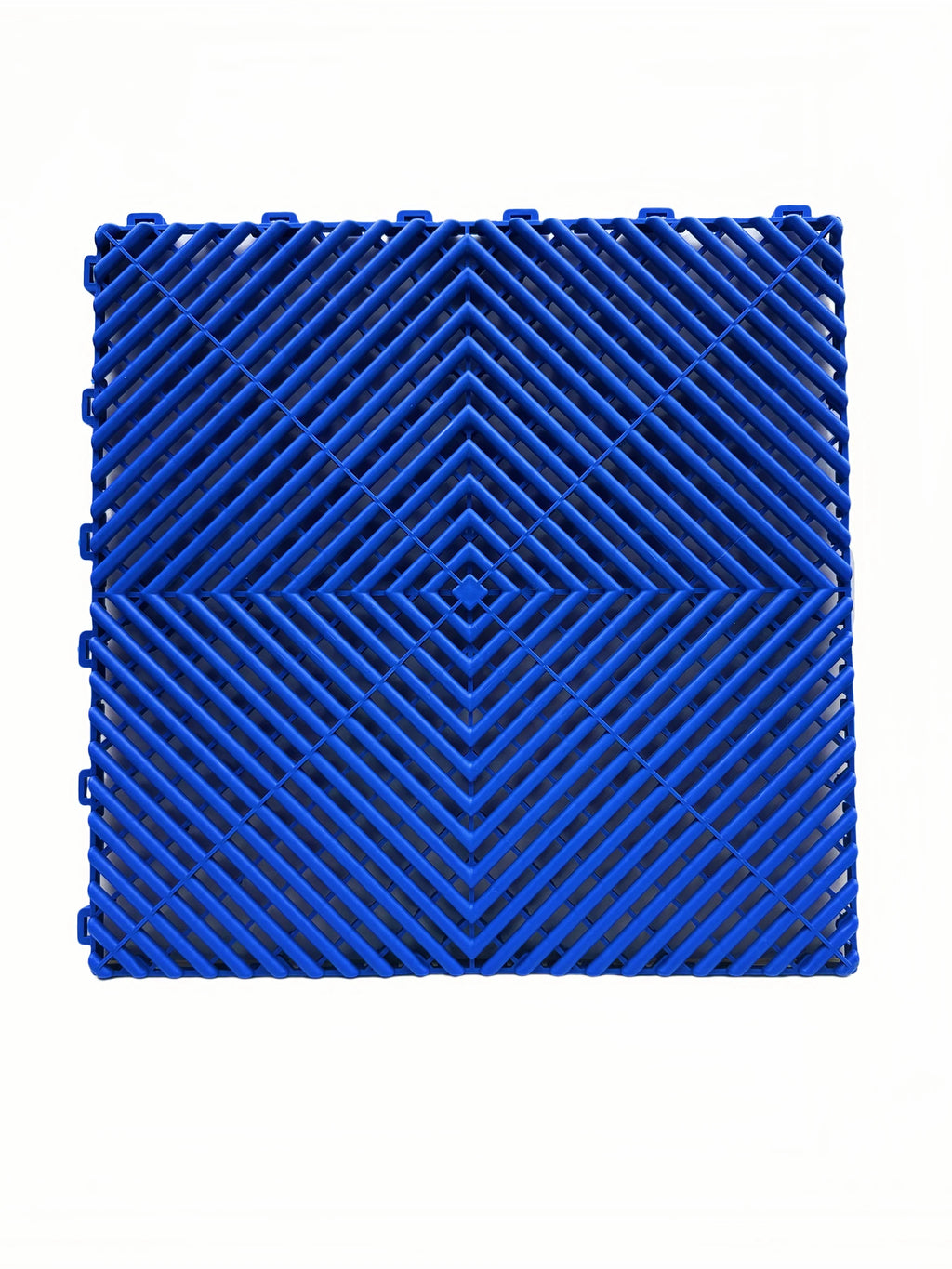 Blue interlocking plastic floor grate for car washes, garages, pools, and playgrounds