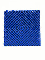 Blue interlocking plastic floor grate for car washes, garages, pools, and playgrounds