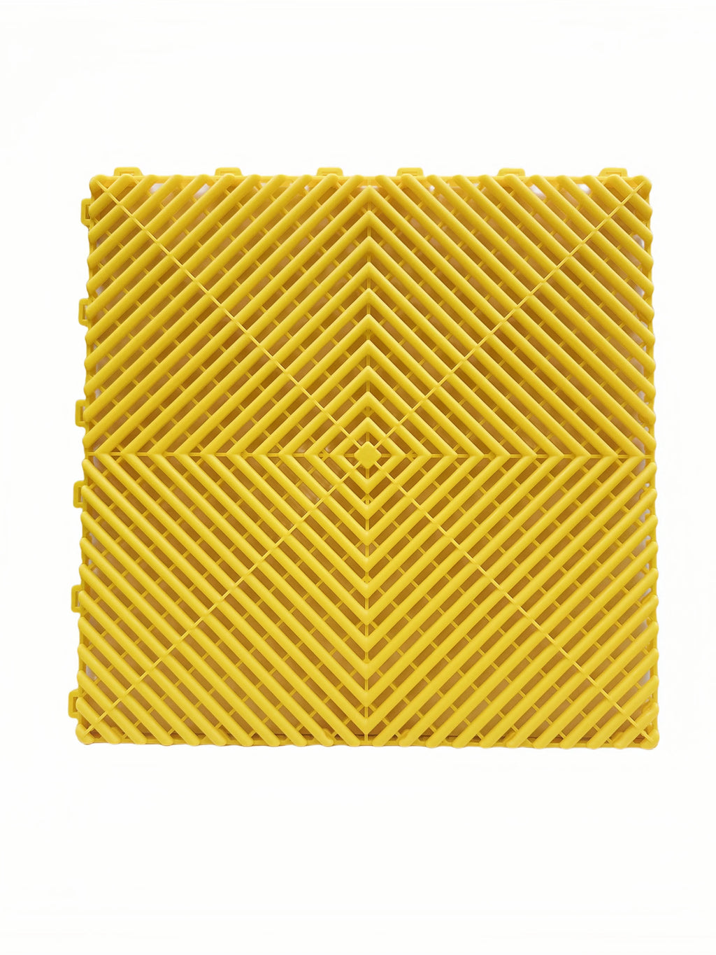 Yellow interlocking floor grate for car washes, garages, pools, and playgrounds