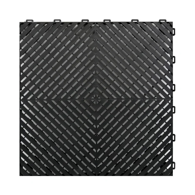 Black interlocking floor grate tiles for car washes, garages, and wet areas
