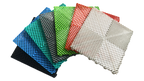 Colorful interlocking plastic floor grates for car washes, garages, pools, and playgrounds