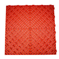 Red interlocking plastic floor grate for car washes, garages, pools, and playgrounds